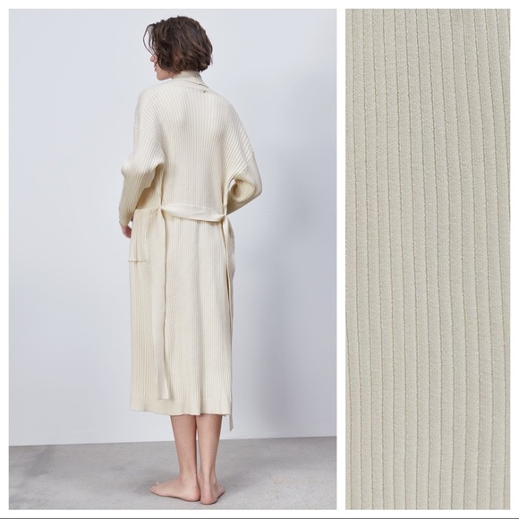 NWT. Zara Cream Open Front Knit Coat with Belt. Size S. - Picture 4 of 9